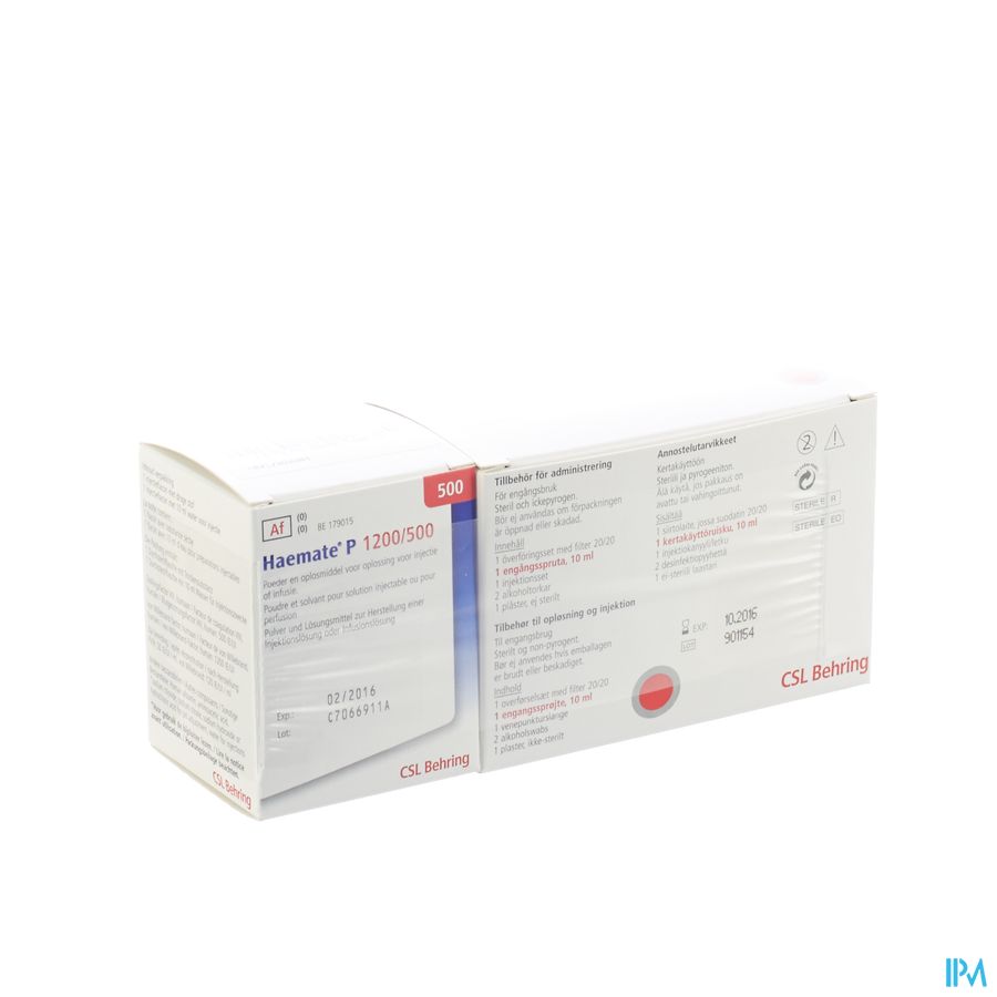 Haemate P Fl 500 Iu (1200iu Vwf) Haemate P Fl 500 Iu (1200iu Vwf)