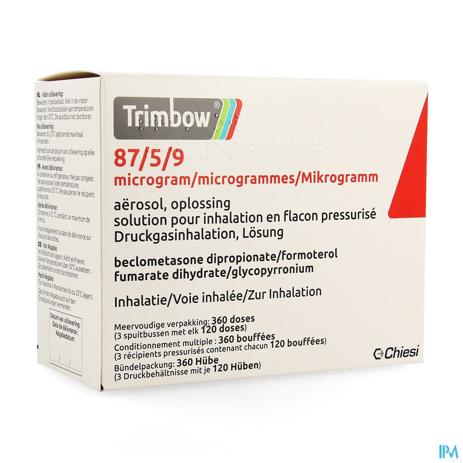 Trimbow 87/5 /9mcg Aerosol Opl Inhal. Fl 3 (360d) Trimbow 87/5 /9mcg Aerosol Opl Inhal. Fl 3 (360d)