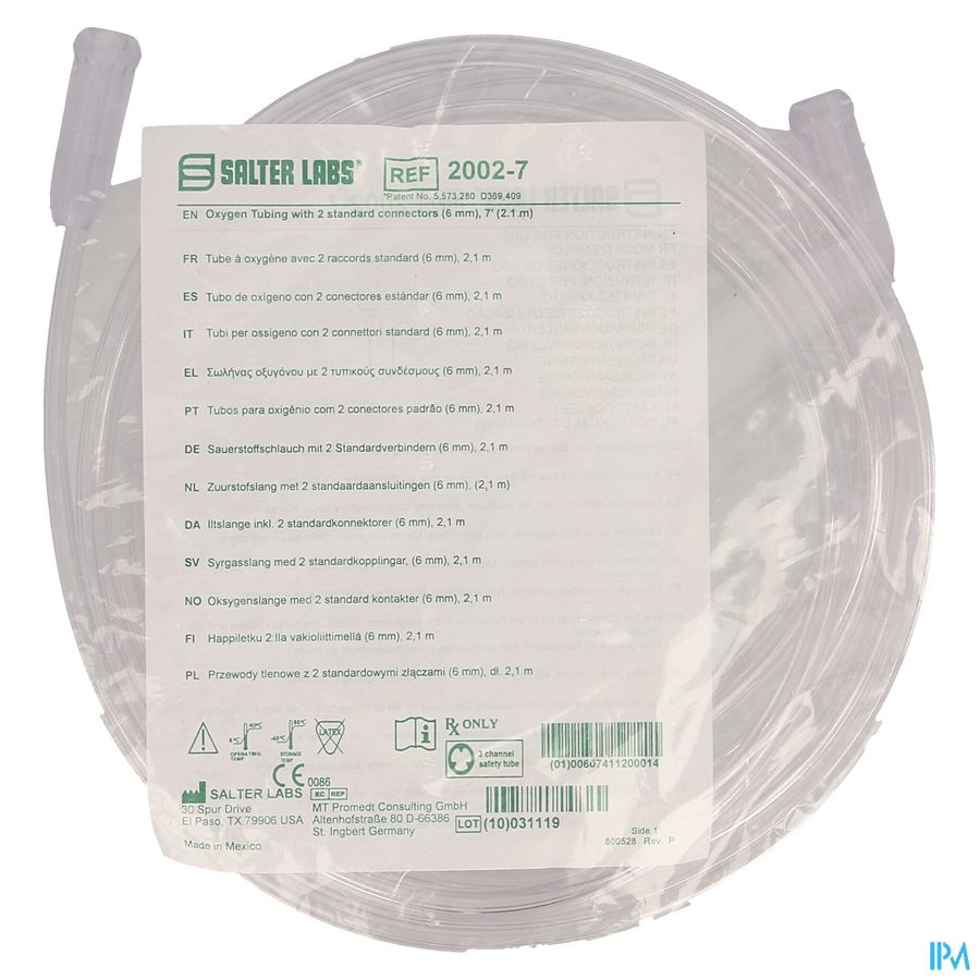 TUBE OXYGENE PLAST 2,1M 1076 + CON 1075 1