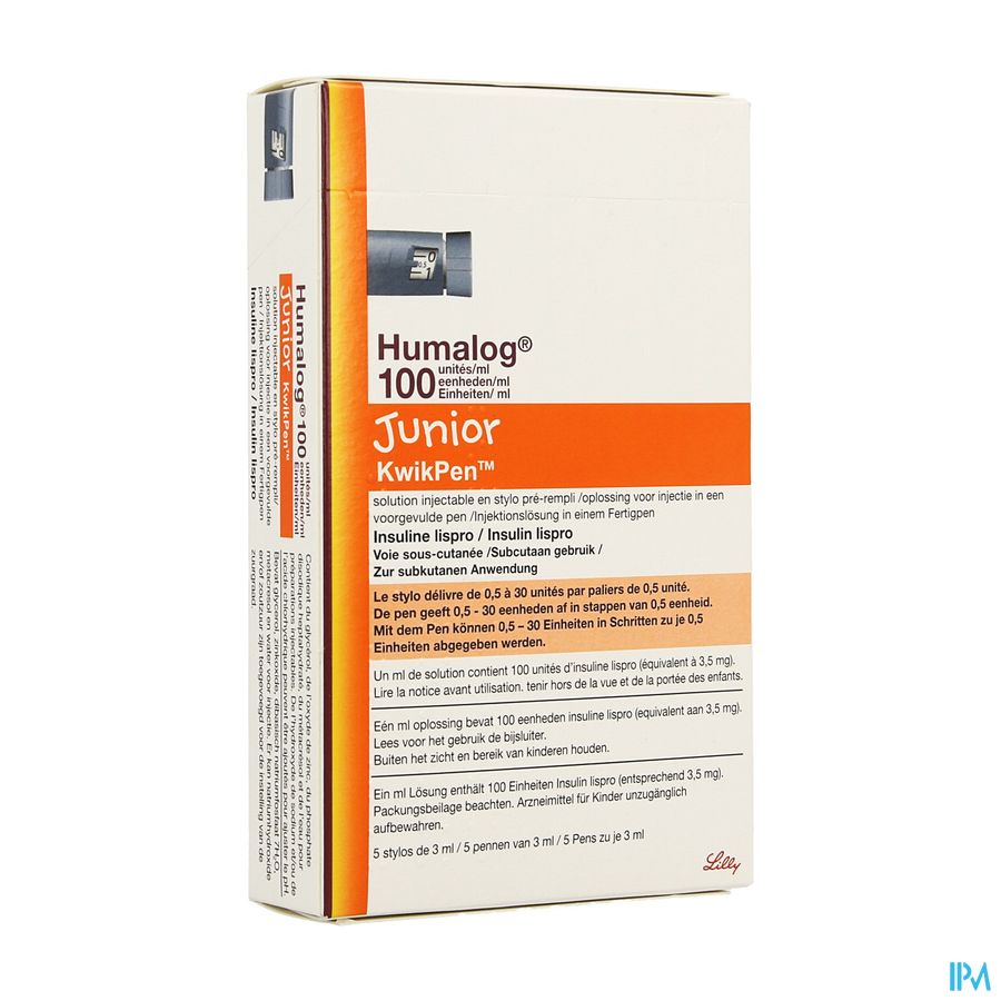 Humalog 100ui/ml Junior Kwikpen Voorgev.pen 5x3ml Humalog 100ui/ml Junior Kwikpen Voorgev.pen 5x3ml