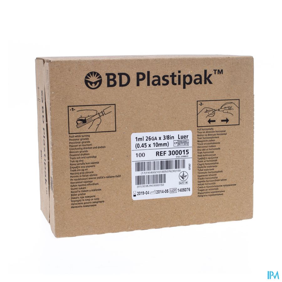 Bd Plastipak Spuit+nld Tuberc.1ml+26g 3/8 1 303176