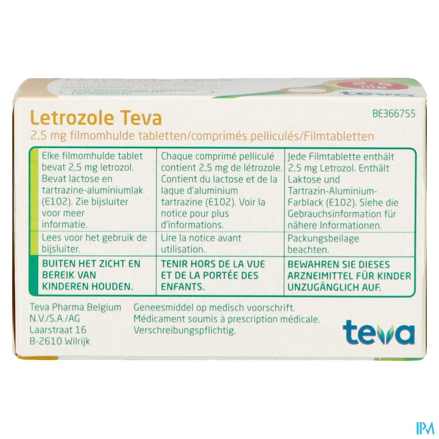 Letrozole Teva 2,5mg Filmomh Tabl 100 X 2,5mg 5