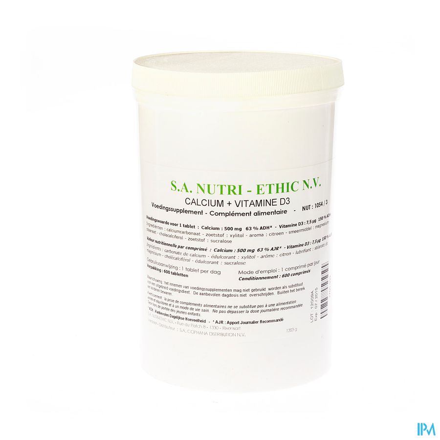 Calcium 500mg+ D3 Nutri-ethic Nf Vrac Comp 600