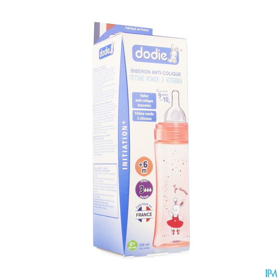 Dodie Zuigfles Iniiation+ Speen 3 Gat Roos 330ml