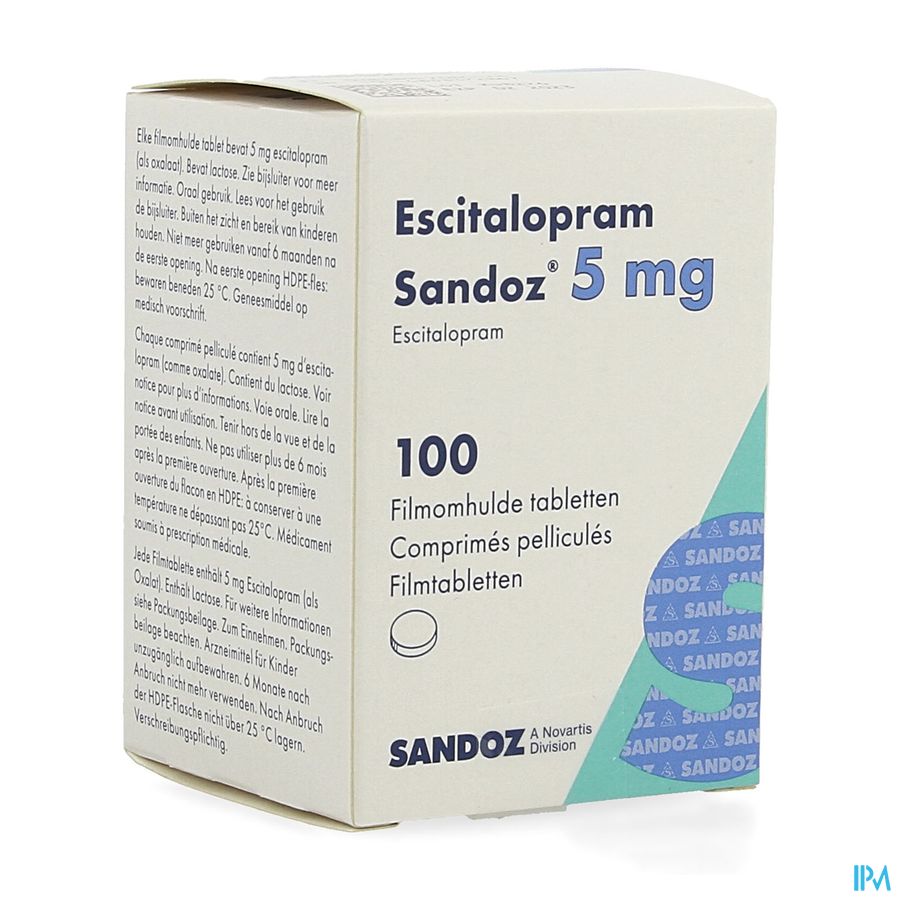 Escitalopram Sandoz 5mg Pot Comp Pell 100 Escitalopram Sandoz 5mg Pot Comp Pell 100