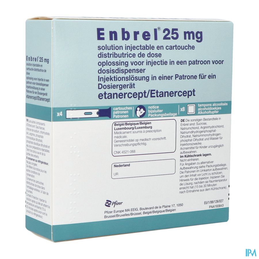 Enbrel 25mg Opl Inj In Patroon Vr Dosisdispens. 4 Enbrel 25mg Opl Inj In Patroon Vr Dosisdispens. 4