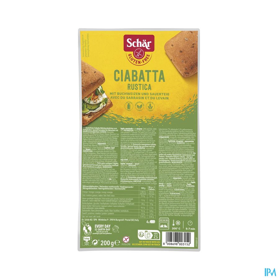 Schar Ciabatta Rustica Glutenvrij200g 6616 Revogan Schar Ciabatta Rustica Glutenvrij200g 6616 Revogan