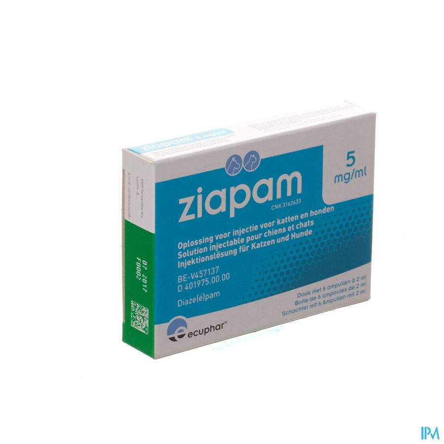 Ziapam 5mg/ml Opl Inj Hond Kat Amp 6x2ml Ziapam 5mg/ml Opl Inj Hond Kat Amp 6x2ml