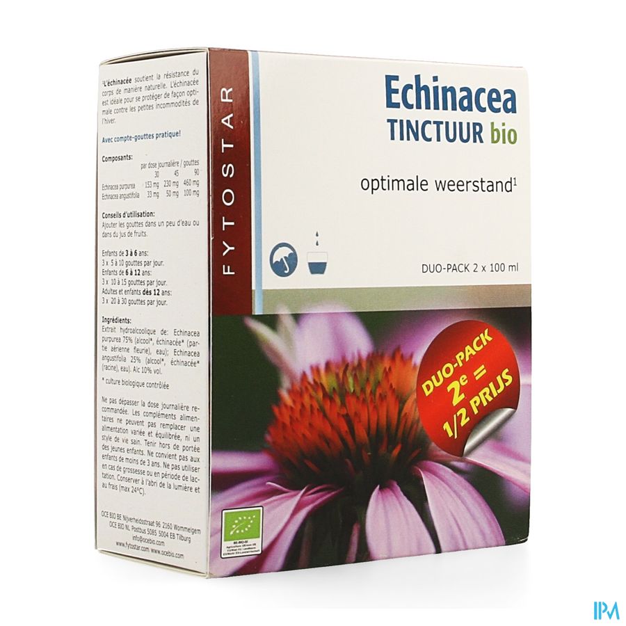 Fytostar Echinacea Tinctuur Bio Duo2x100ml 2e -50% Fytostar Echinacea Tinctuur Bio Duo2x100ml 2e -50%