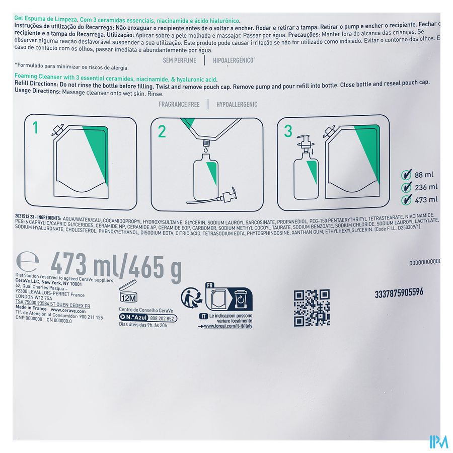 Cerave Gel Nettoyant Moussant Recharge 473ml 7