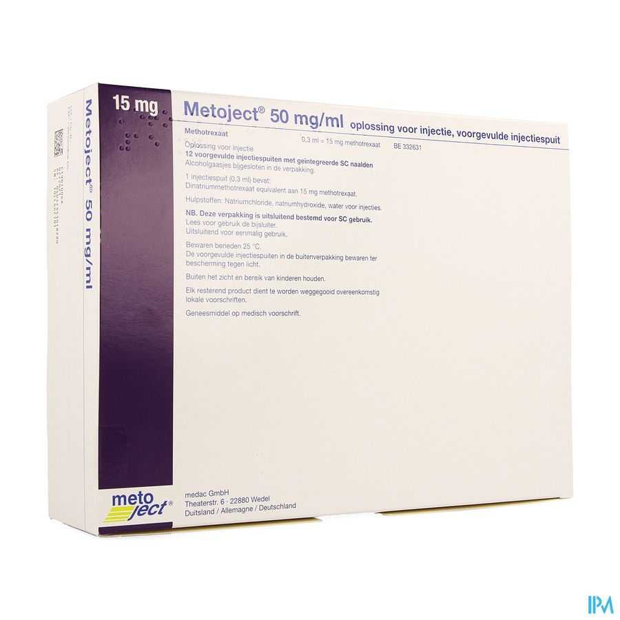 Metoject 50mg/ml Opl Inj Voorg Sp 15,0mg/0,30ml 12 Metoject 50mg/ml Opl Inj Voorg Sp 15,0mg/0,30ml 12