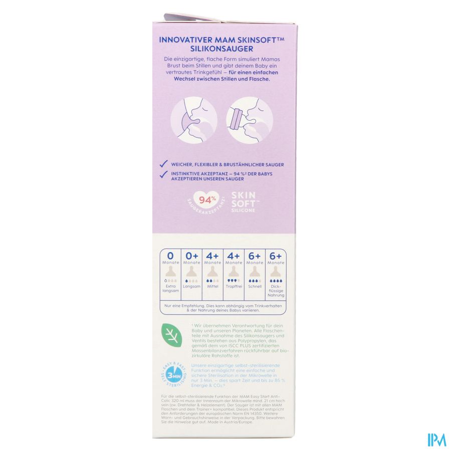 Mam Easy Start A/colic Bib. Pure Matt Lilas 320ml 6