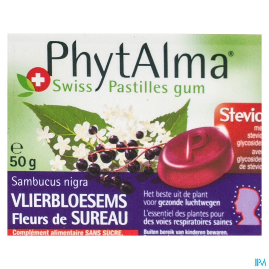 Phytalma Gompastilles Vlierbloesem + Stevia 50g Phytalma Gompastilles Vlierbloesem + Stevia 50g