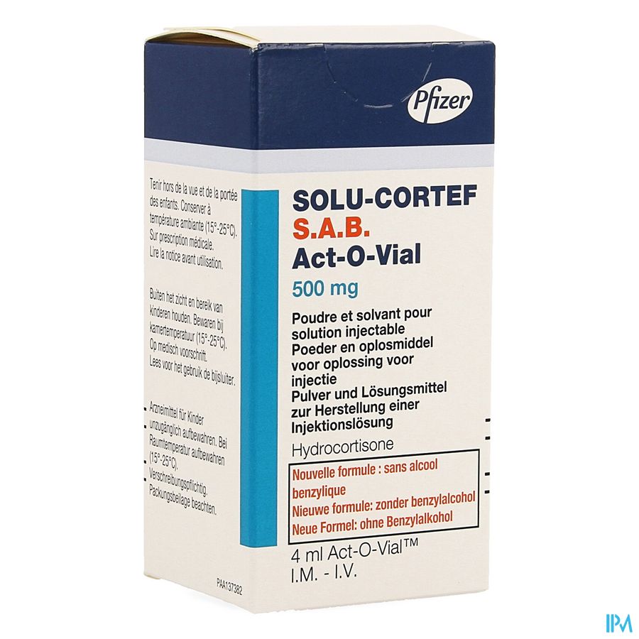 Solu-Cortef S.A.B. Act-O-Vial 500 mg inj. opl. (pdr. + oplosm.) i.m./i.v. flac. 500 mg (4 ml)