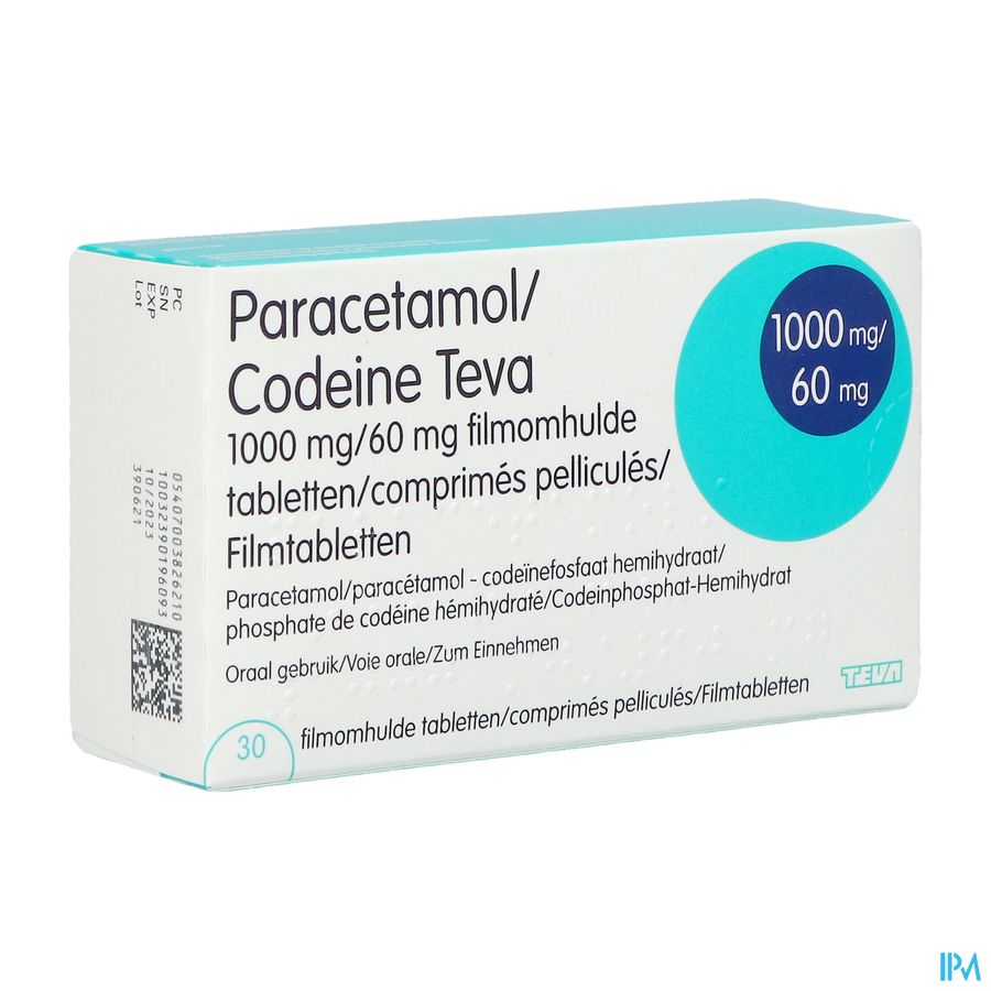 Paracetamol Codeine Teva 1000mg/60mg Film.tabl 30 Paracetamol Codeine Teva 1000mg/60mg Film.tabl 30