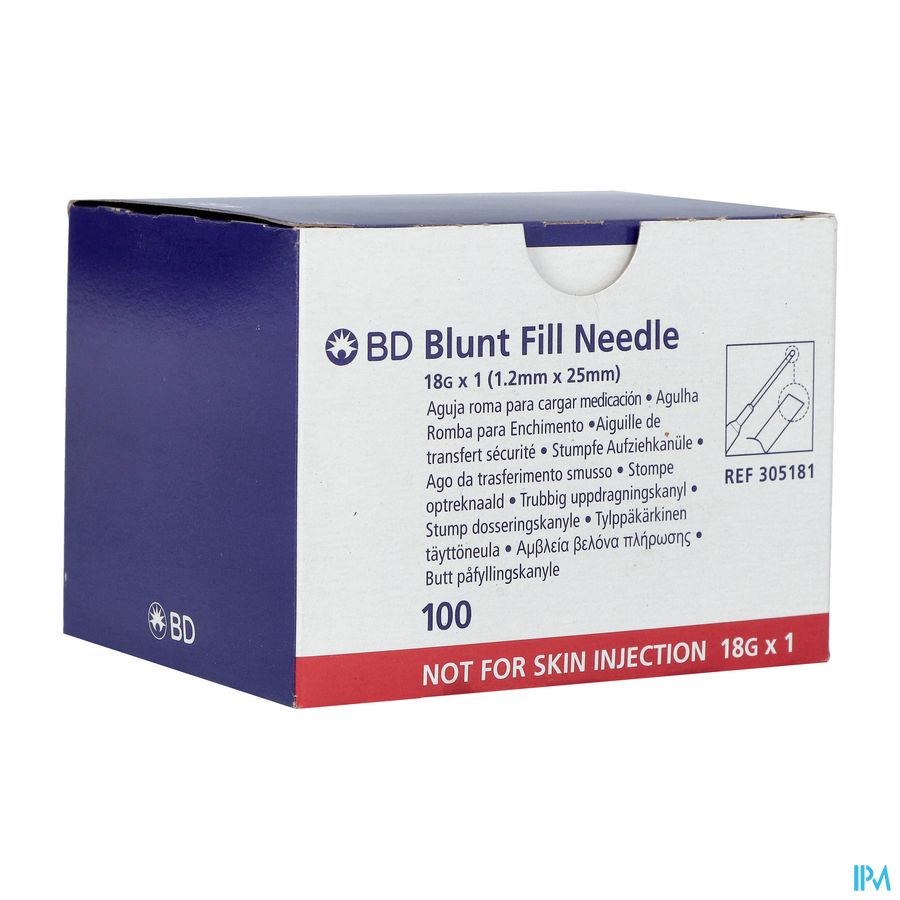 Bd Blunt Fill Aiguille Non Biseautee 18g 25mm 100 Bd Blunt Fill Aiguille Non Biseautee 18g 25mm 100