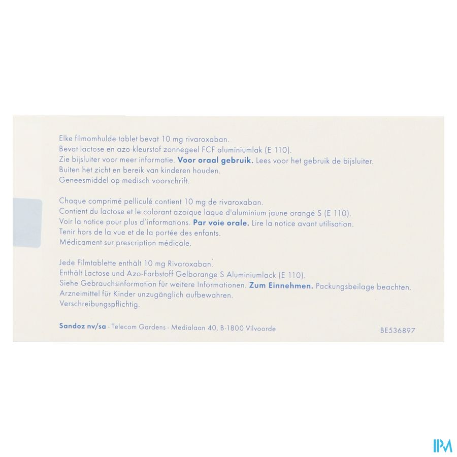 Rivaroxaban Sandoz 10mg Filmomh Tabl 30 3