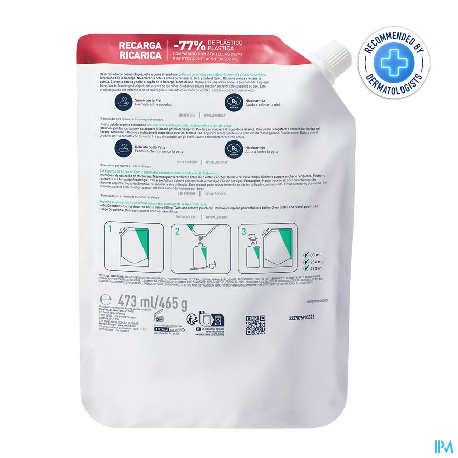 Cerave Gel Nettoyant Moussant Recharge 473ml 4