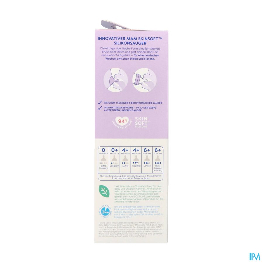 Mam Easy Start A/colic Zuigfl.pure Matt Blauw320ml 1