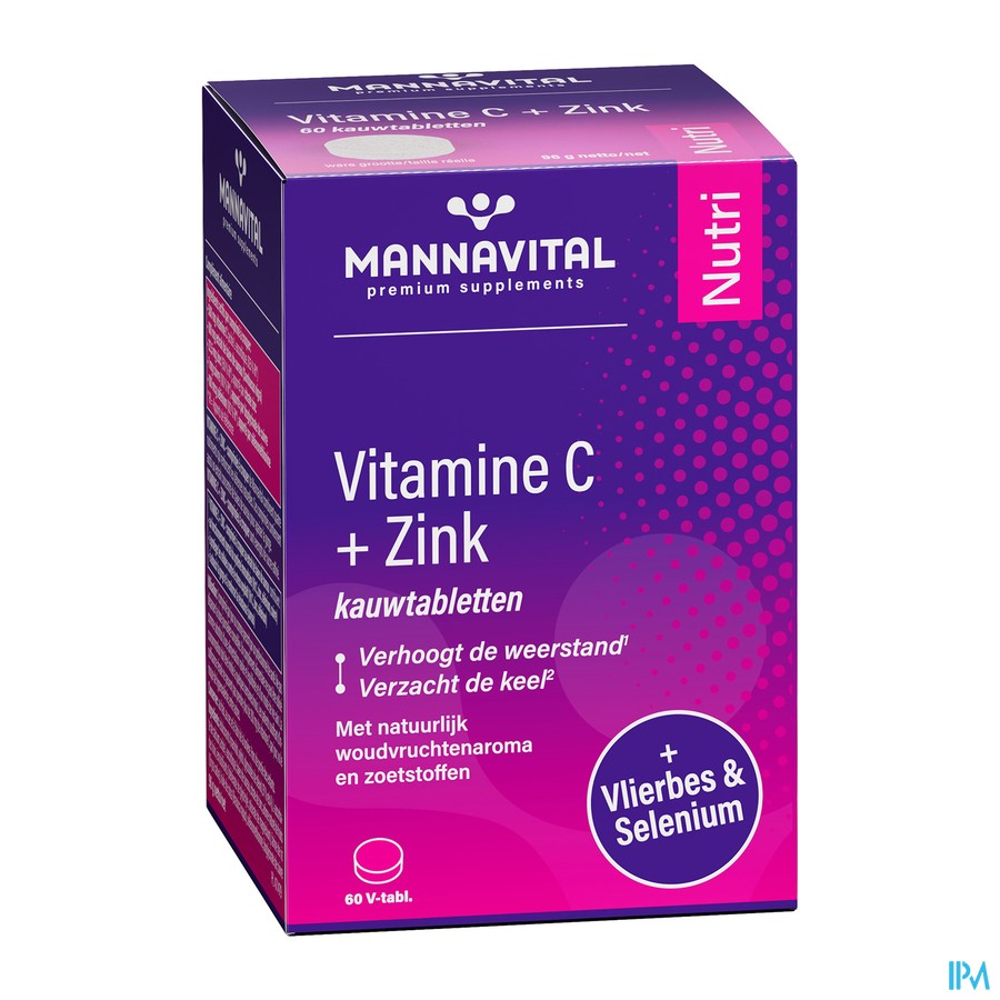 Mannavita Vitamine C + Zink Kauwtabl 60