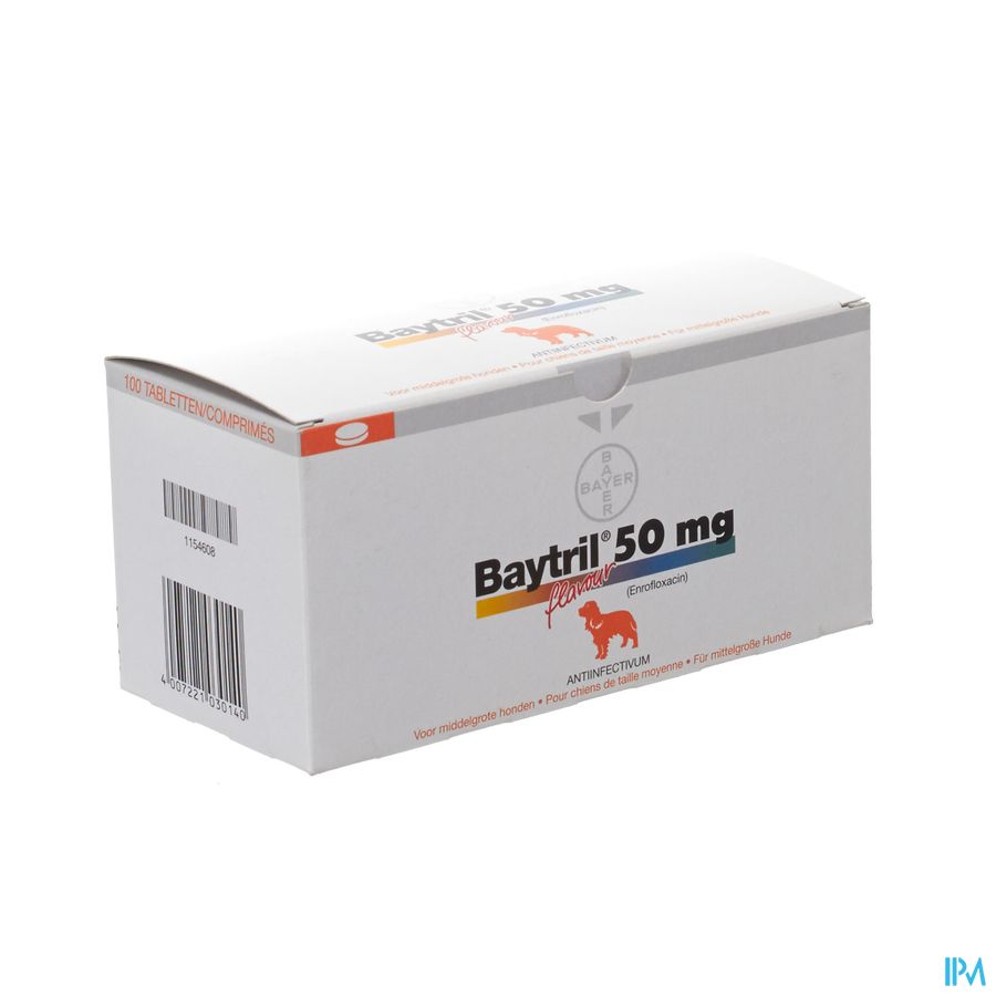 Baytril Flavour Hond/kat Tabl 100 X 50mg