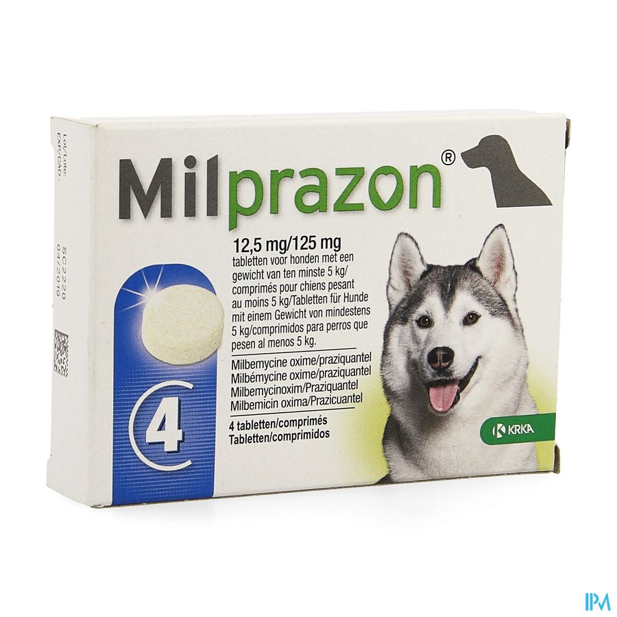Milprazon 12,5mg/125mg Hond +5kg Comp 4 Milprazon 12,5mg/125mg Hond +5kg Comp 4