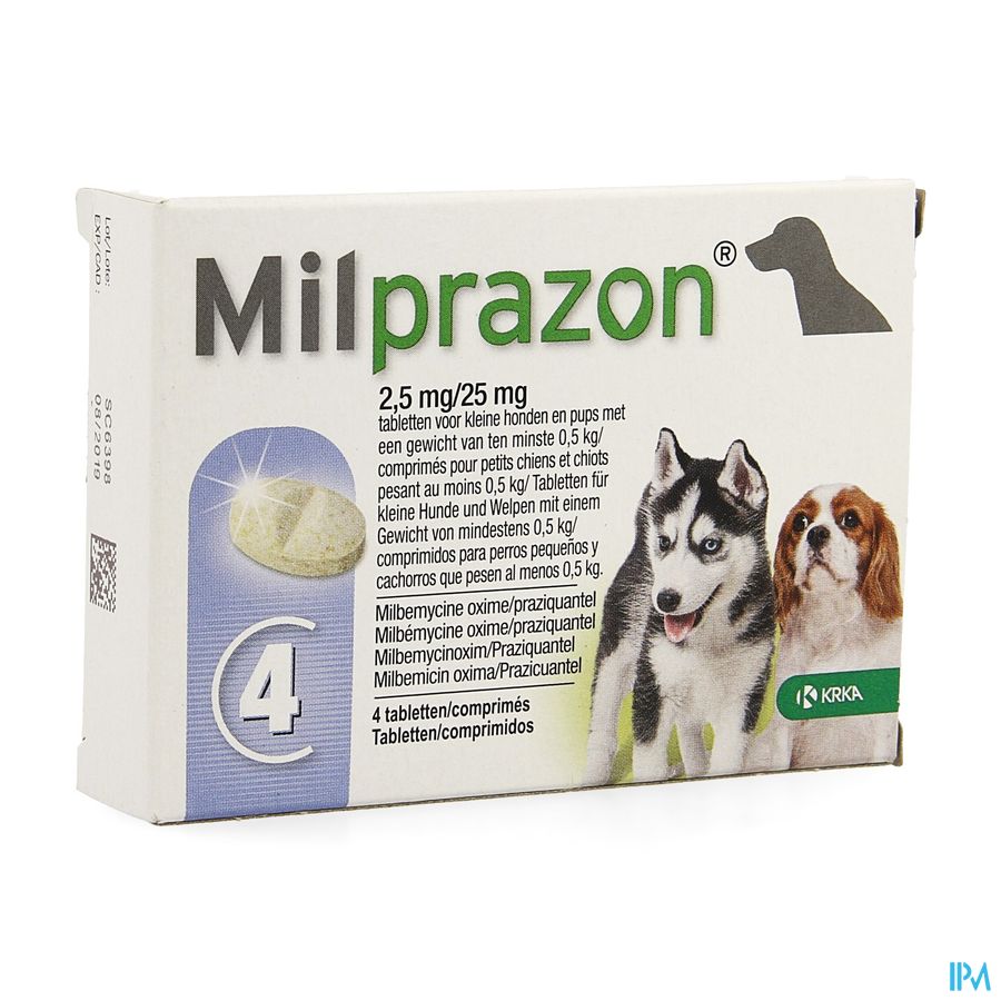 Milprazon 2,5mg/ 25mg Hond +0,5kg Comp 4 Milprazon 2,5mg/ 25mg Hond +0,5kg Comp 4