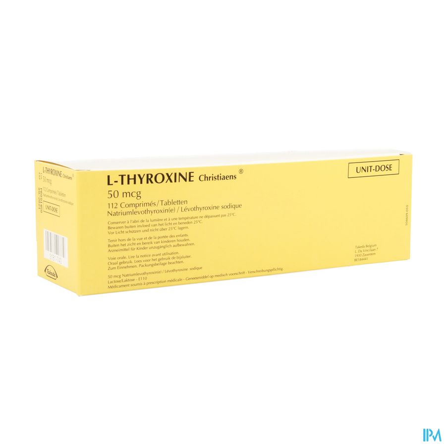 L-Thyroxine Christiaens 50 µg comp. 112 (112 x 1) UD L-Thyroxine Christiaens 50 µg comp. 112 (112 x 1) UD