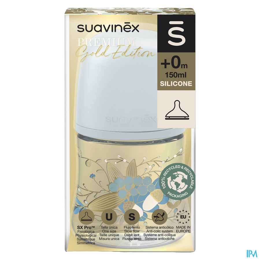 Suavinex Gold Bottle Silicone Slow Flow 150ml Blue Suavinex Gold Bottle Silicone Slow Flow 150ml Blue