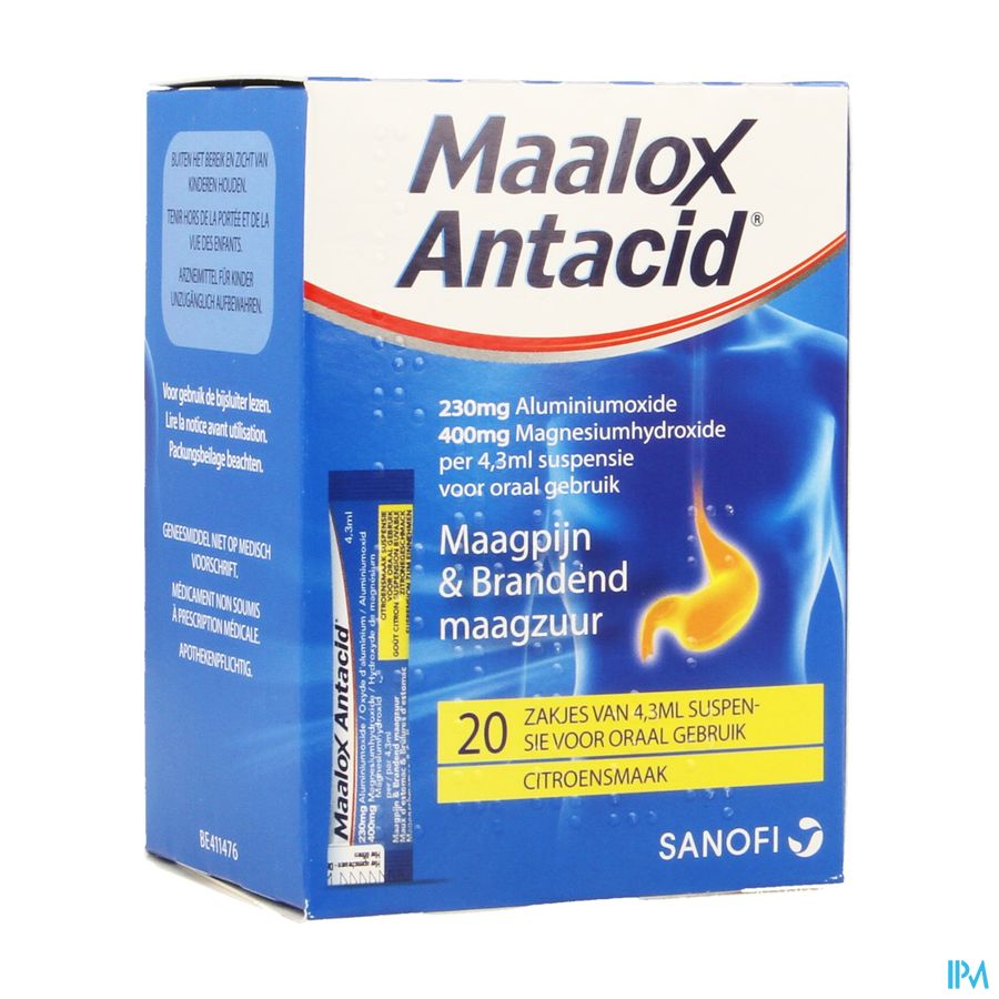 Maalox Antacid Lemon 230mg/400mg Susp Or. 20x4,3ml Maalox Antacid Lemon 230mg/400mg Susp Or. 20x4,3ml