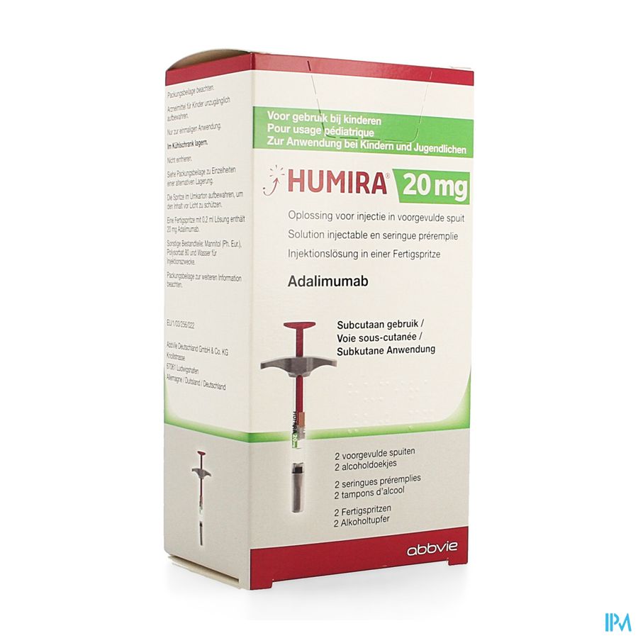 Humira 20mg/0,2ml Pediat. Opl Inj Voorgev.spuit 2 Humira 20mg/0,2ml Pediat. Opl Inj Voorgev.spuit 2