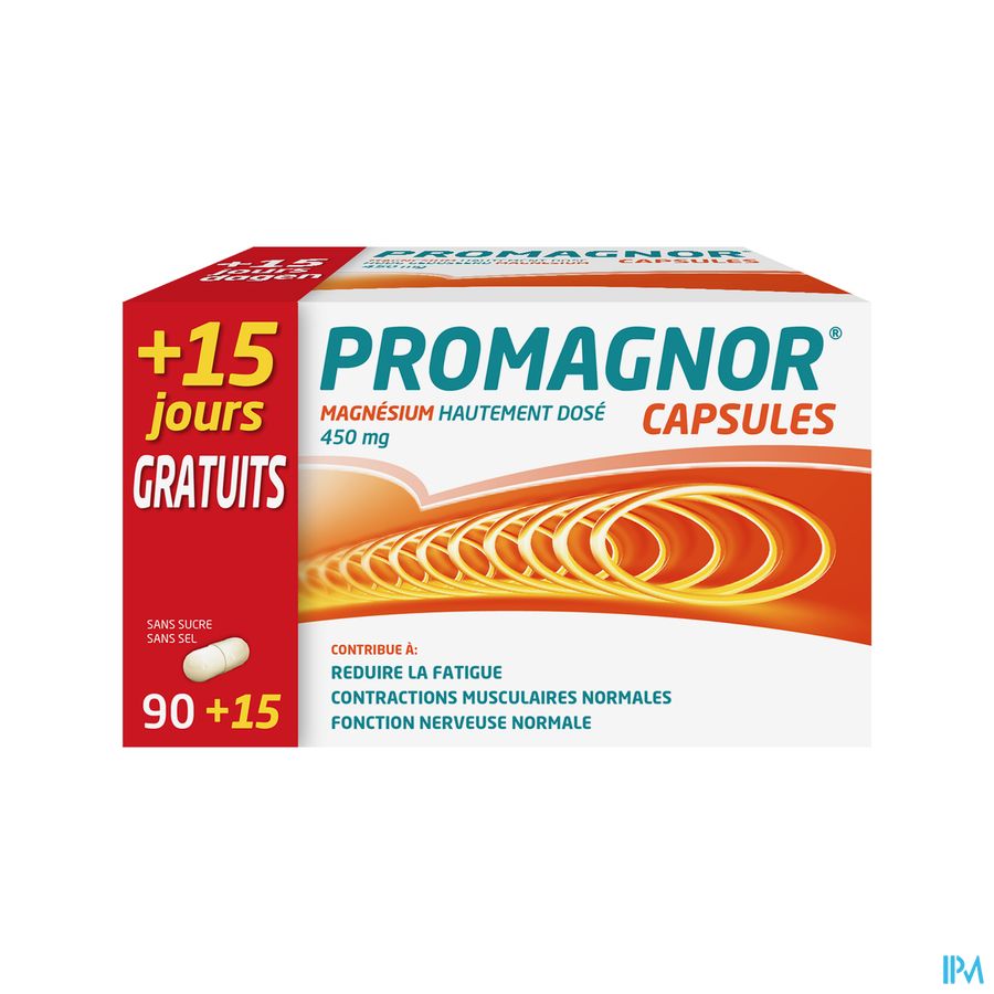 Promagnor: Magnésium Hautement Dosé 450mg (90+15 capsules) Promagnor: Magnésium Hautement Dosé 450mg (90+15 capsules)