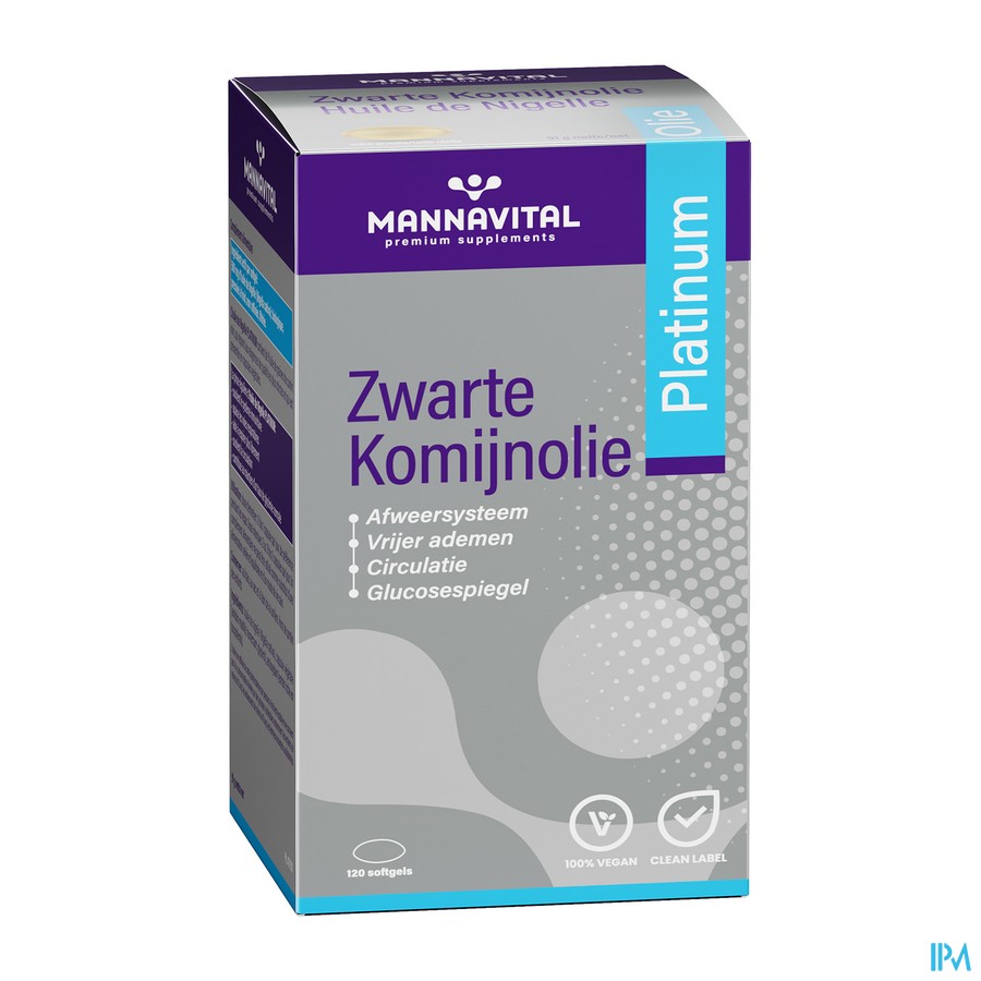 Mannavital Zwarte Komijnolie Platinum Softgels 120