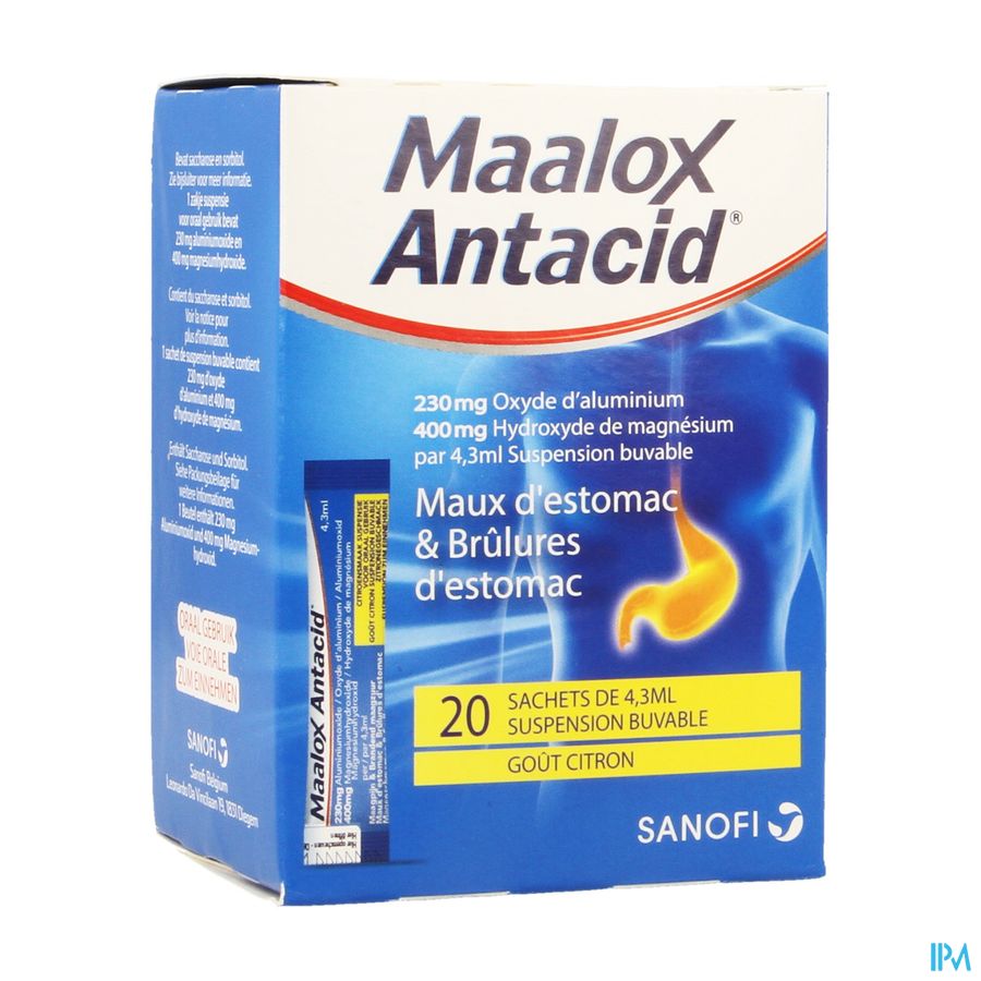 Maalox Antacid Lemon 230mg/400mg Susp Or. 20x4,3ml Maalox Antacid Lemon 230mg/400mg Susp Or. 20x4,3ml