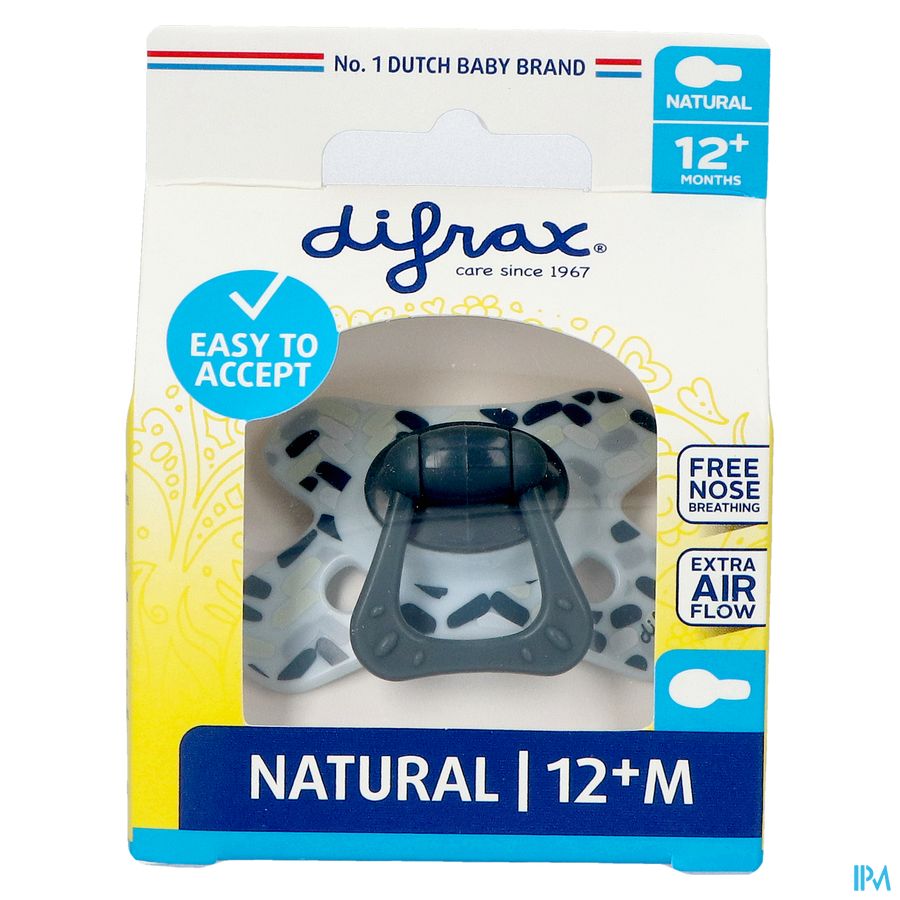 Difrax Sucette Natural 12m+ Bleu Print 1