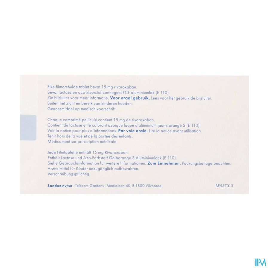 Rivaroxaban Sandoz 15mg Filmomh Tabl 28 1