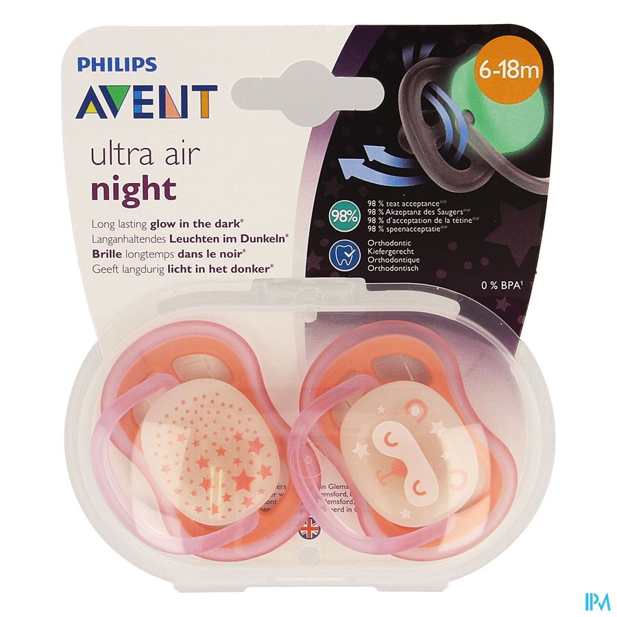 Philips Avent Sucette +6m Air Night Girls Philips Avent Sucette +6m Air Night Girls