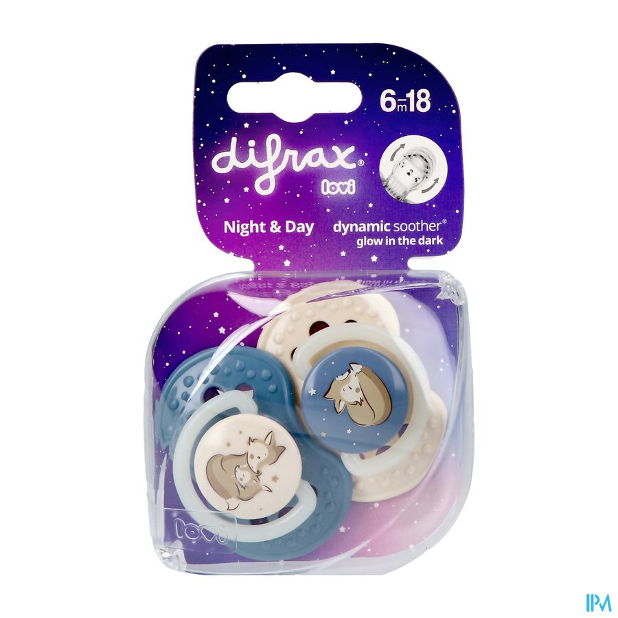 Difrax Dynamic Sucette Day&night Assorti 6-18m 2 Difrax Dynamic Sucette Day&night Assorti 6-18m 2