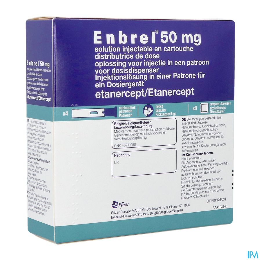 Enbrel 50mg Opl Inj In Patroon Vr Dosisdispens. 4 Enbrel 50mg Opl Inj In Patroon Vr Dosisdispens. 4