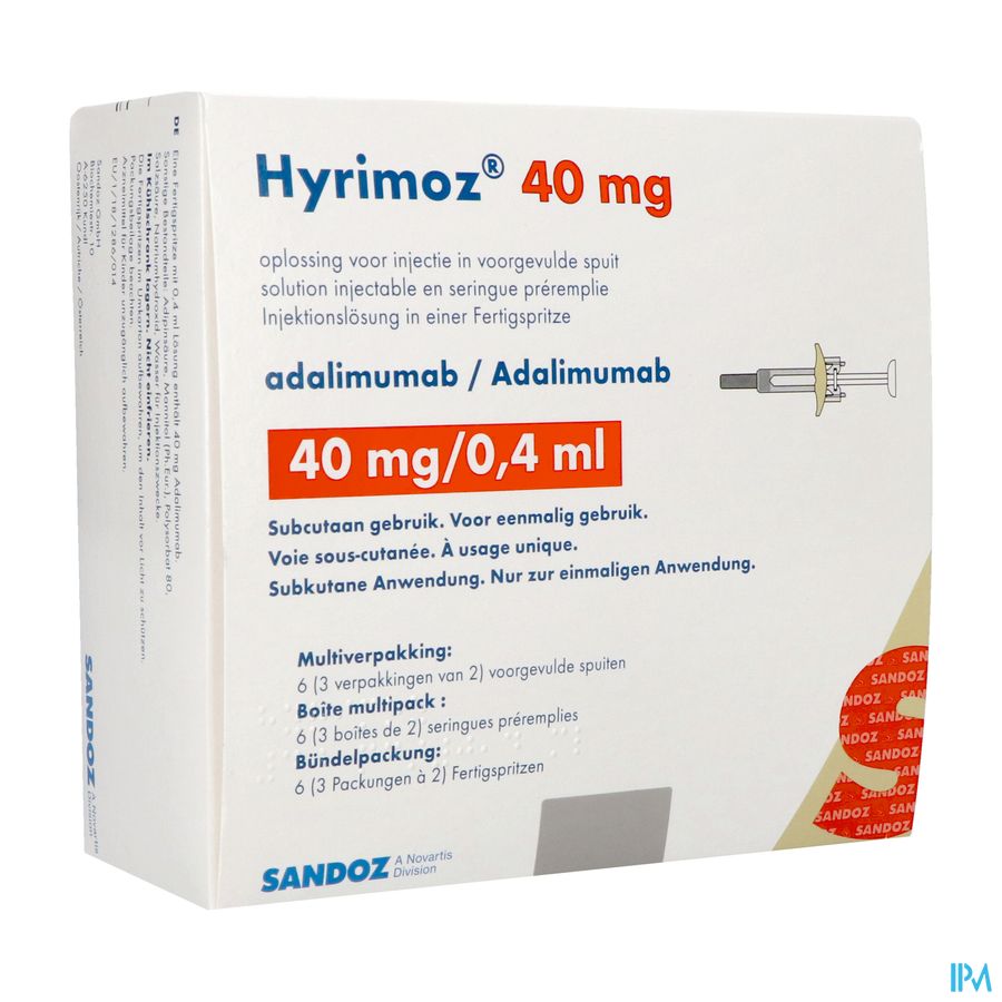 Hyrimoz 40mg Opl Inj 40mg/0,4ml Voorgev. Spuit 6 Hyrimoz 40mg Opl Inj 40mg/0,4ml Voorgev. Spuit 6