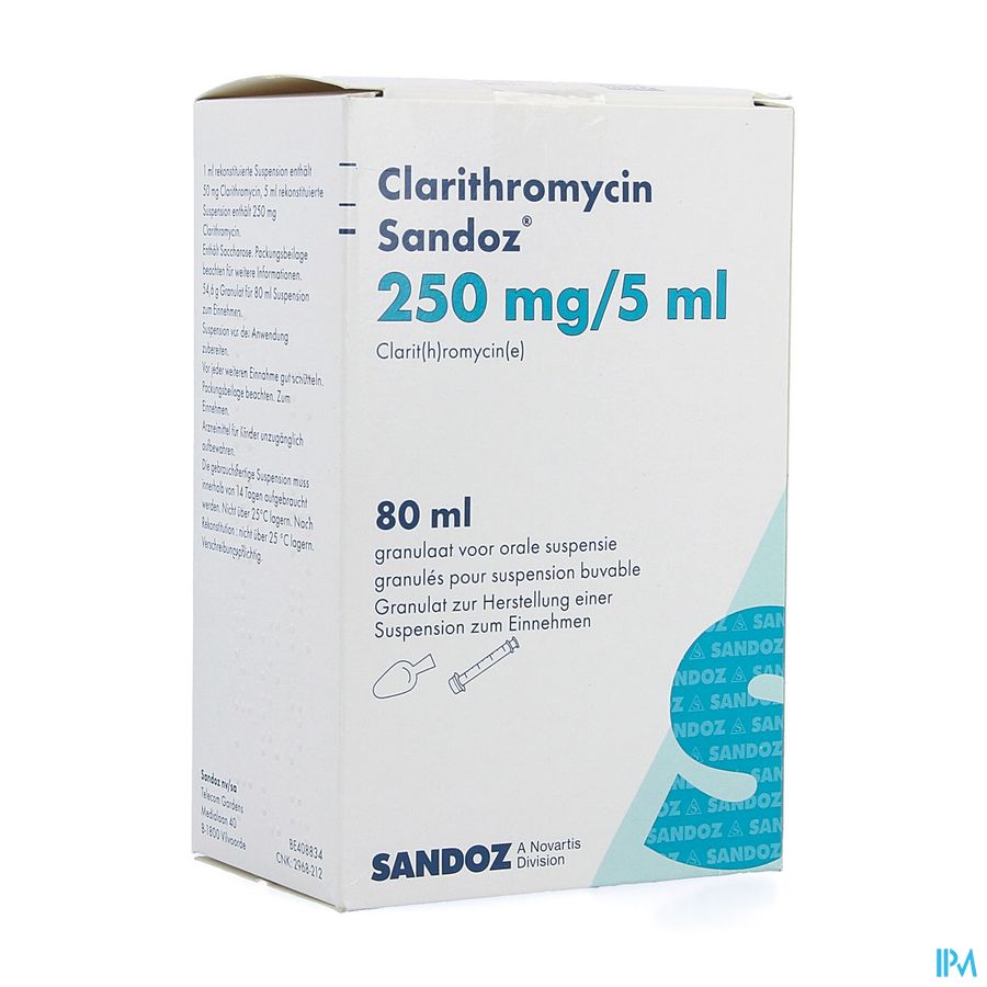 Clarithromycin Sandoz Gran Or Susp 80ml 250mg/5ml Clarithromycin Sandoz Gran Or Susp 80ml 250mg/5ml