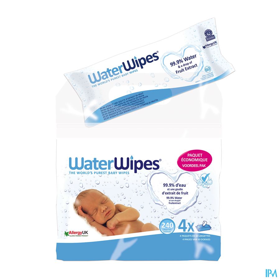 WaterWipes Vochtige Babydoekjes Economy Pack 4x60