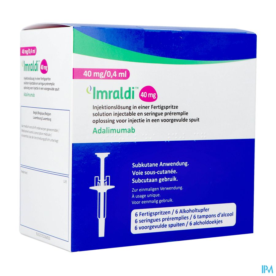 Imraldi 40mg/0,4ml Opl Inj 100mg/ml Voorgev.spuit6 Imraldi 40mg/0,4ml Opl Inj 100mg/ml Voorgev.spuit6