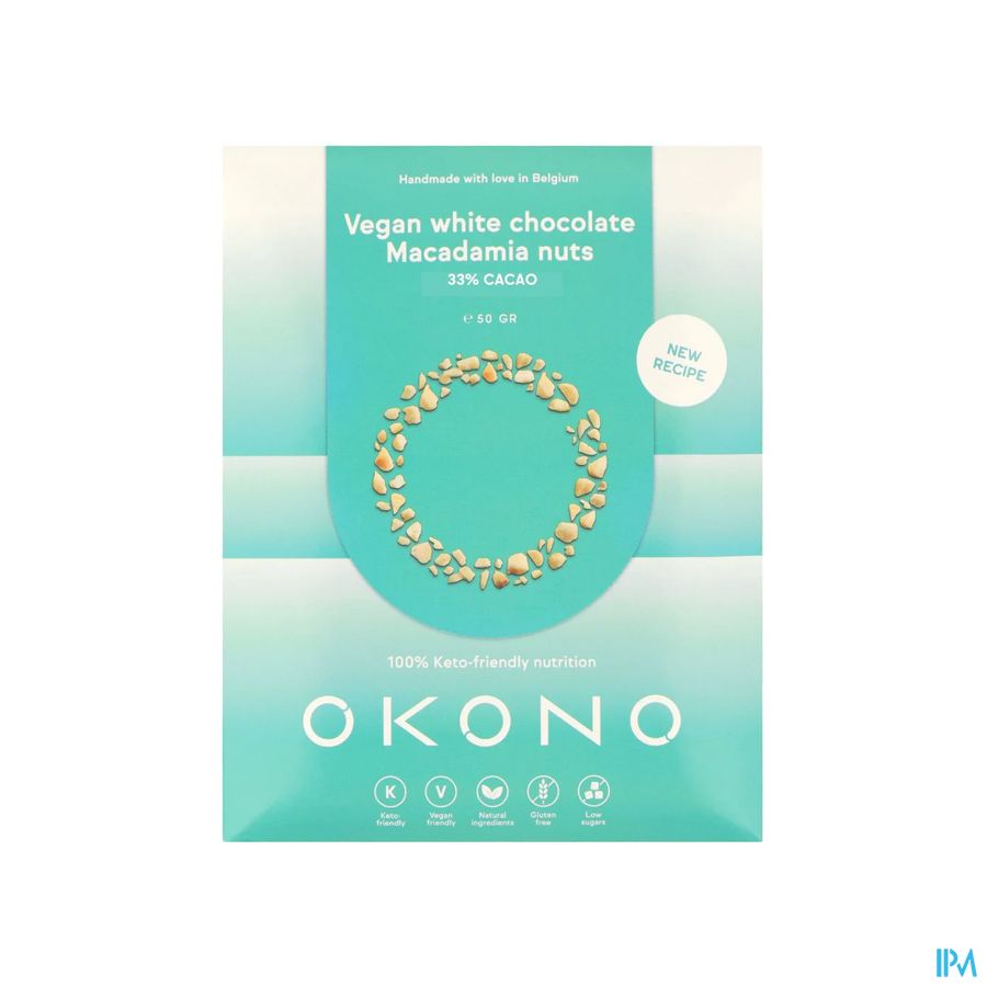 Okono Vegan Witte Chocolade Macadamianoten 50g Okono Vegan Witte Chocolade Macadamianoten 50g