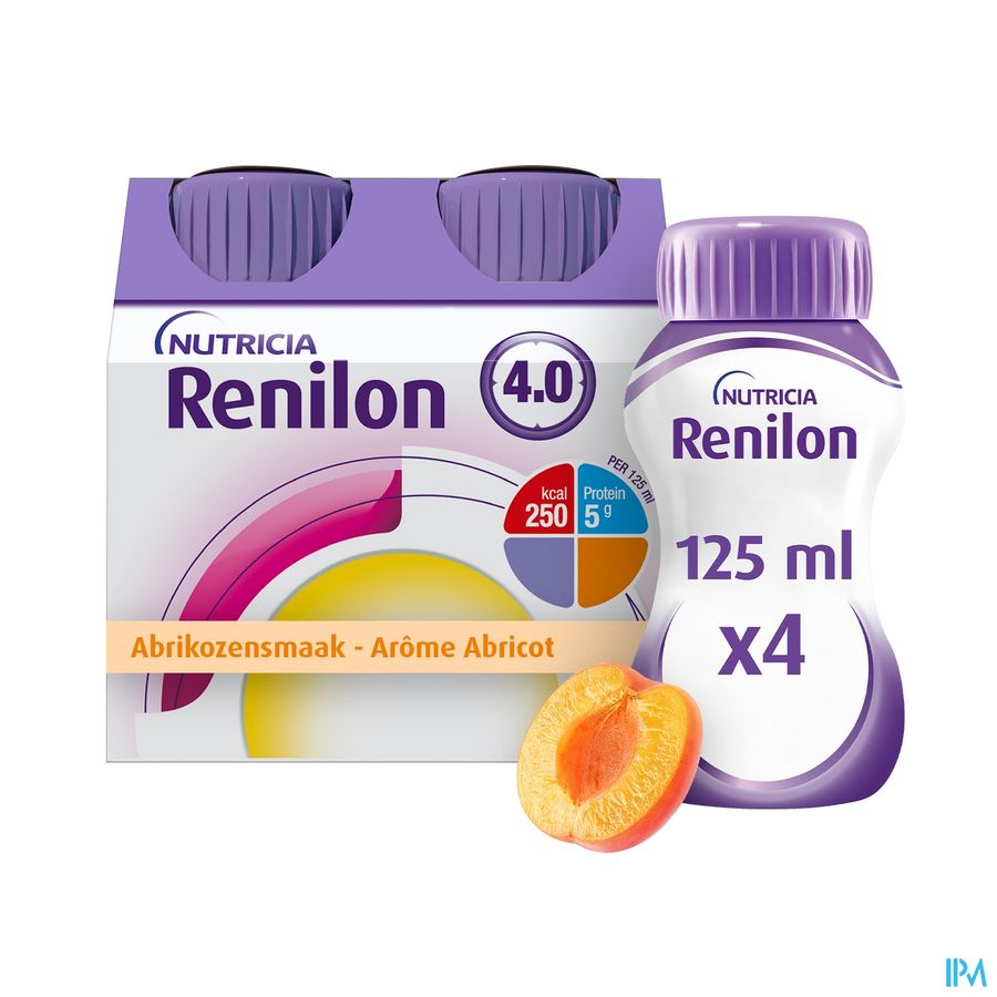 Renilon 4.0 Drankje Aroma Abrikoos Flessen 4x125ml Renilon 4.0 Drankje Aroma Abrikoos Flessen 4x125ml