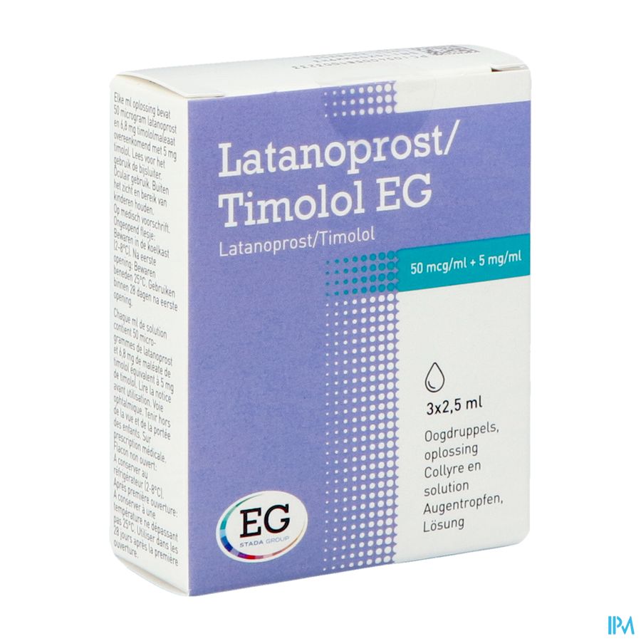 Latanoprost Timolol EG Oogdruppels Fl 3X2,5Ml Latanoprost Timolol EG Oogdruppels Fl 3X2,5Ml
