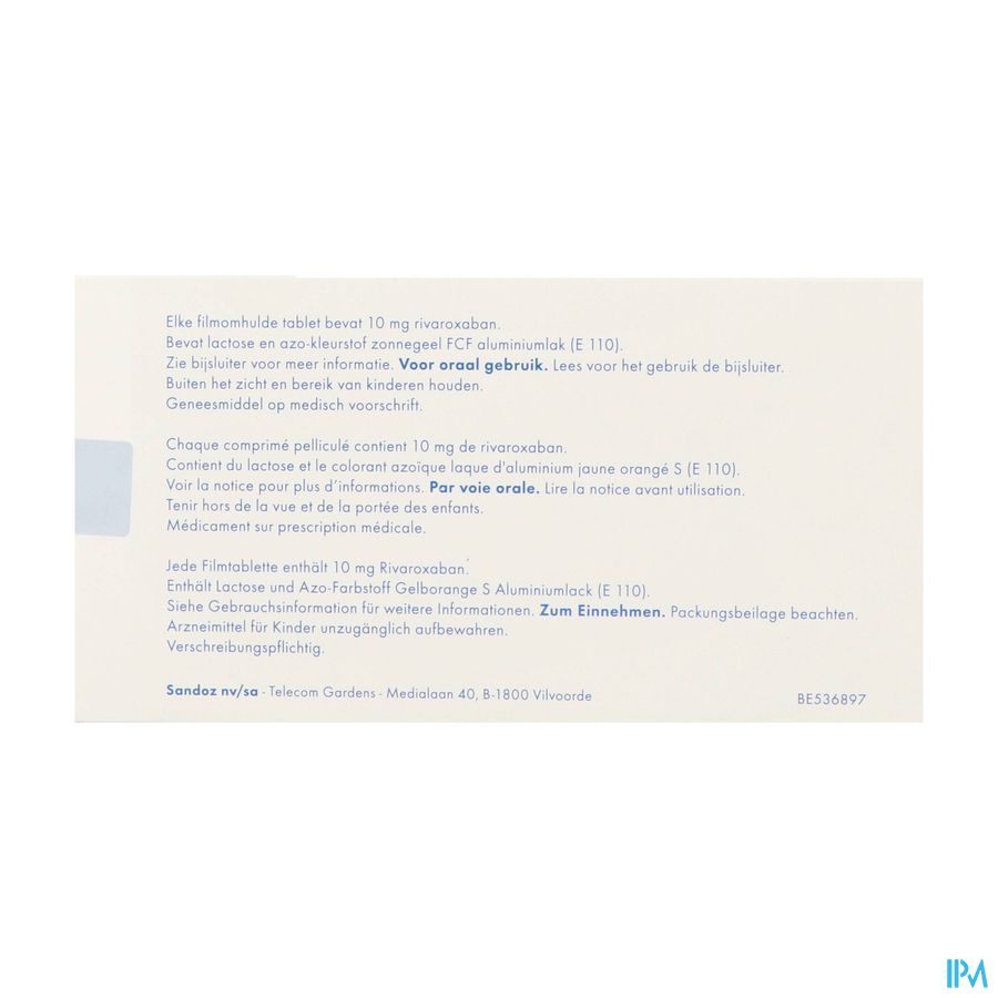 Rivaroxaban Sandoz 10mg Filmomh Tabl 30 1