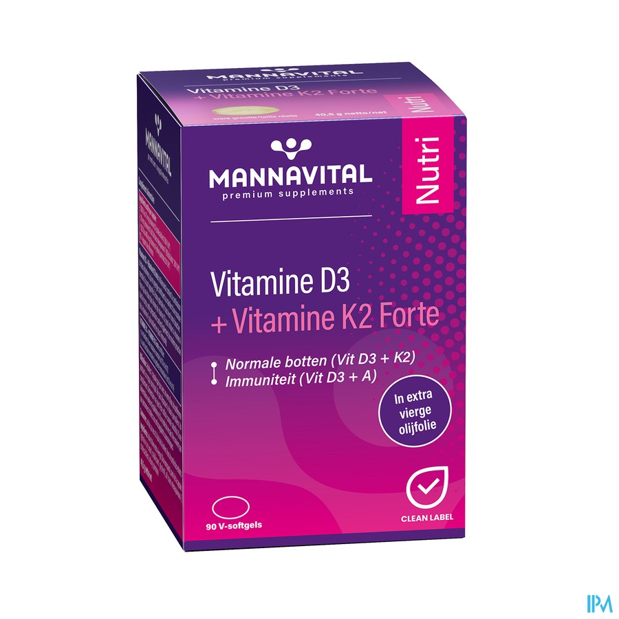 Mannavital Vitamine D3 + K2 Forte V-caps 90