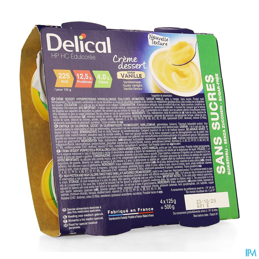 Delical Creme Dessert Hp-hc Z/suik. Vanille 4x124g Delical Creme Dessert Hp-hc Z/suik. Vanille 4x124g