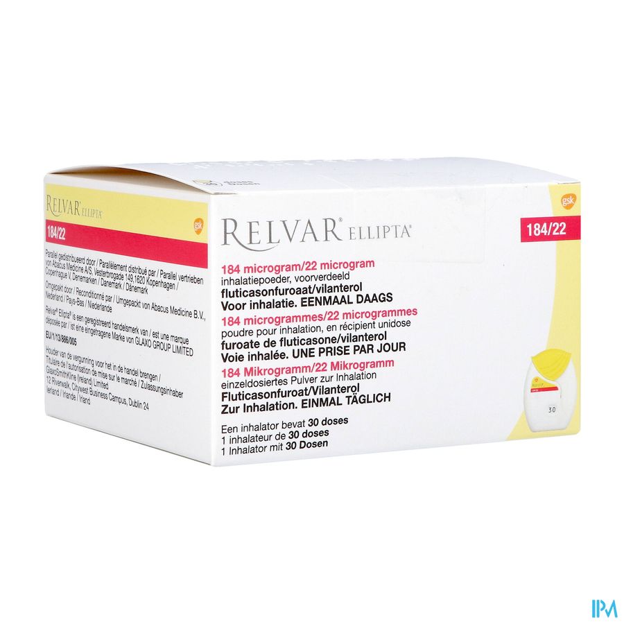 Relvar Ellipta 184/22mcg Abacus Pdr Inhal 1x30dose Relvar Ellipta 184/22mcg Abacus Pdr Inhal 1x30dose